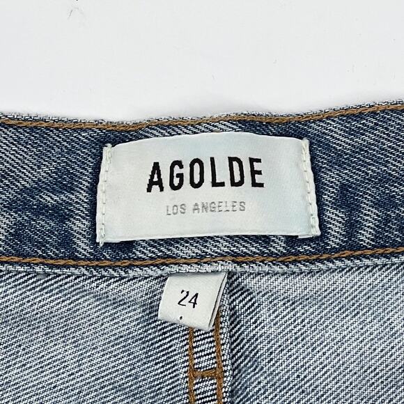 AGOLDE 90s Pinch Waist Straight Jeans Ruminate Wash Women’s Size 24 Distressed - Picture 5 of 8